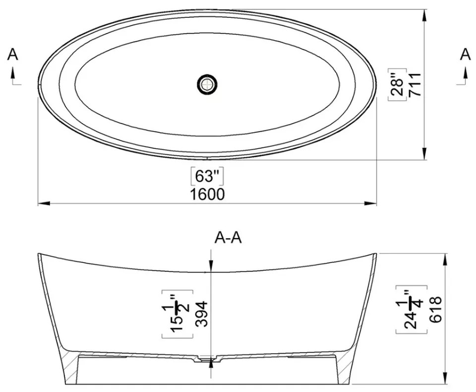 Cada baie freestanding ovala, compozit, 160 x 71 cm, Cast Marble Poros