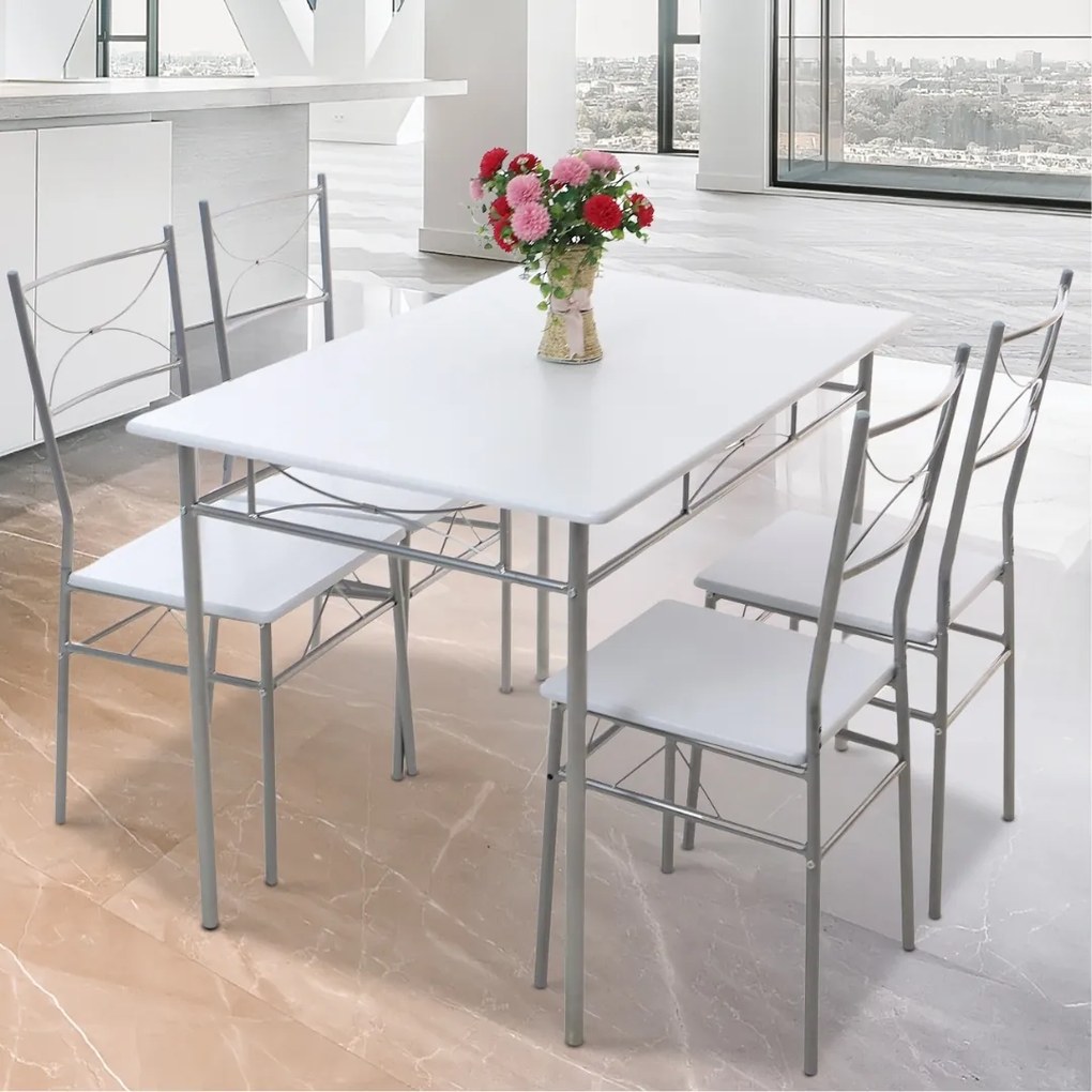 Set de mese de dining PAUL, 5 bucăți, catifea albă Jurhan