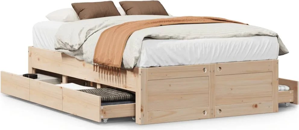 vidaXL Cadru de pat fără saltea/cu sertare, 135x190 cm, lemn masiv pin