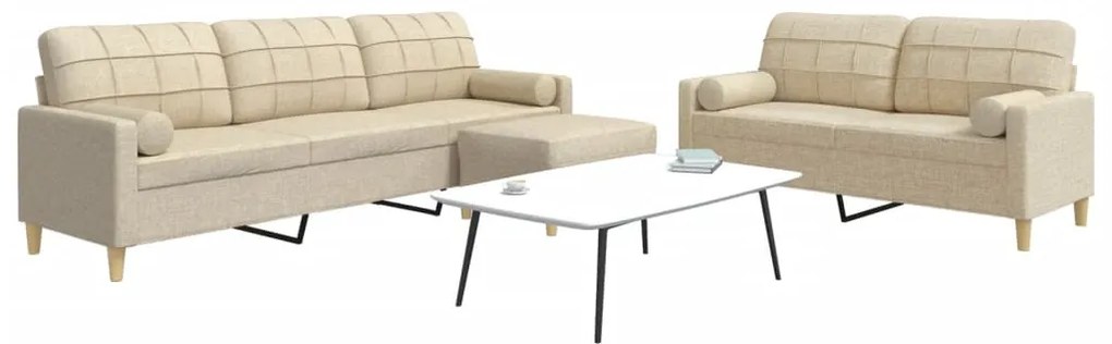 vidaXL Set canapele cu taburet și perne, 3 piese, crem, textil