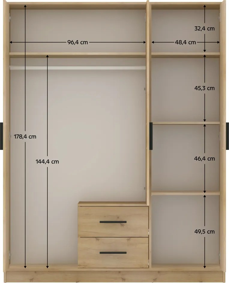 Dulap, cu trei uşi, stejar artisan, BENA 4