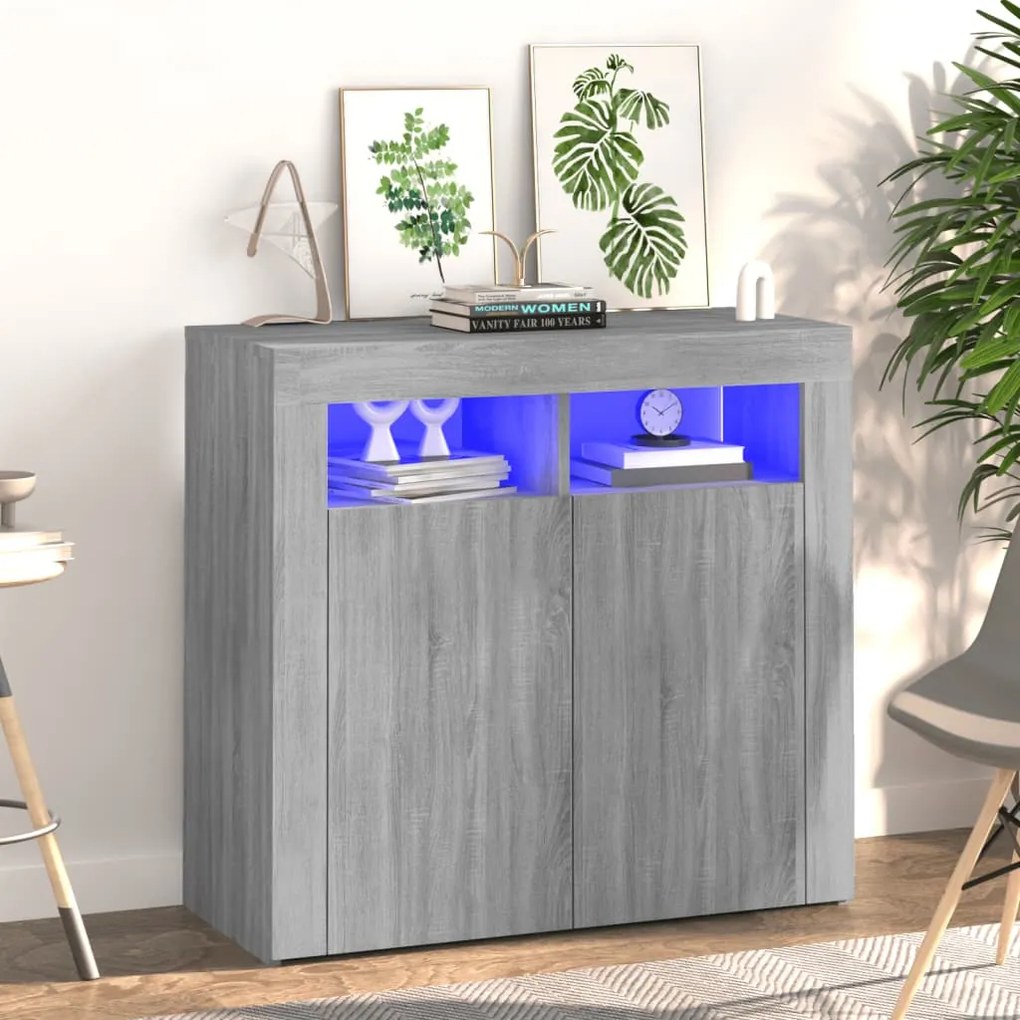 815730 vidaXL Dulap cu lumini LED, gri sonoma, 80x35x75 cm
