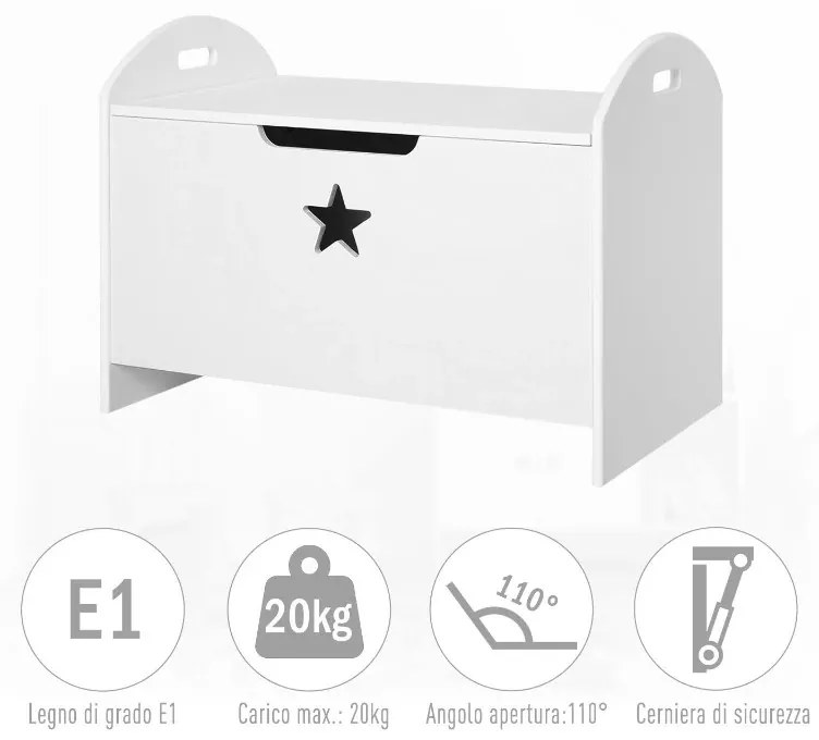 LAA6 - Lada jucarii, 62 cm, cufar depozitare cu manere, mobilier camera copii - Alb