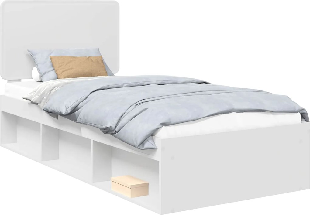 vidaXL Cadru de pat cu headboard Alb 75 x 190 cm Lemn de pin masiv