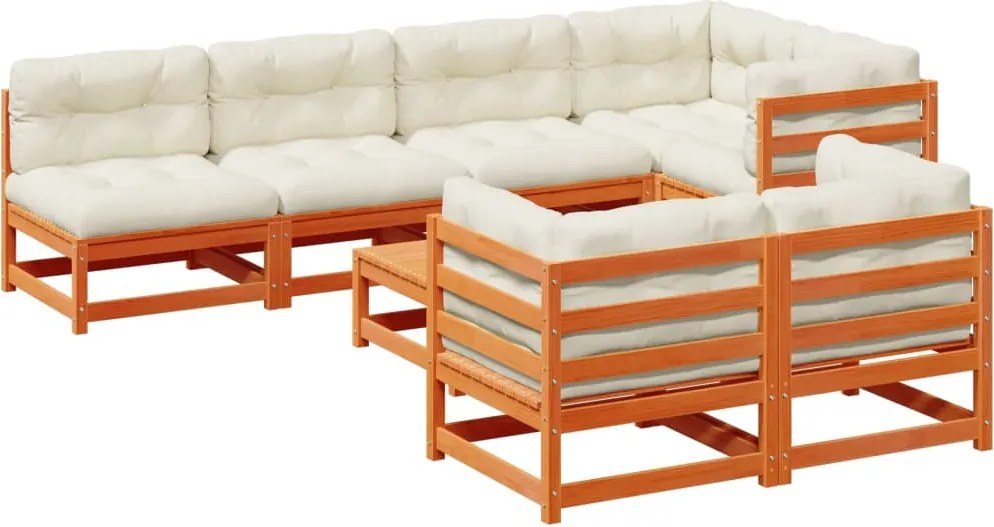 vidaXL Set canapele grădină cu perne, 8 piese, maro, lemn masiv de pin