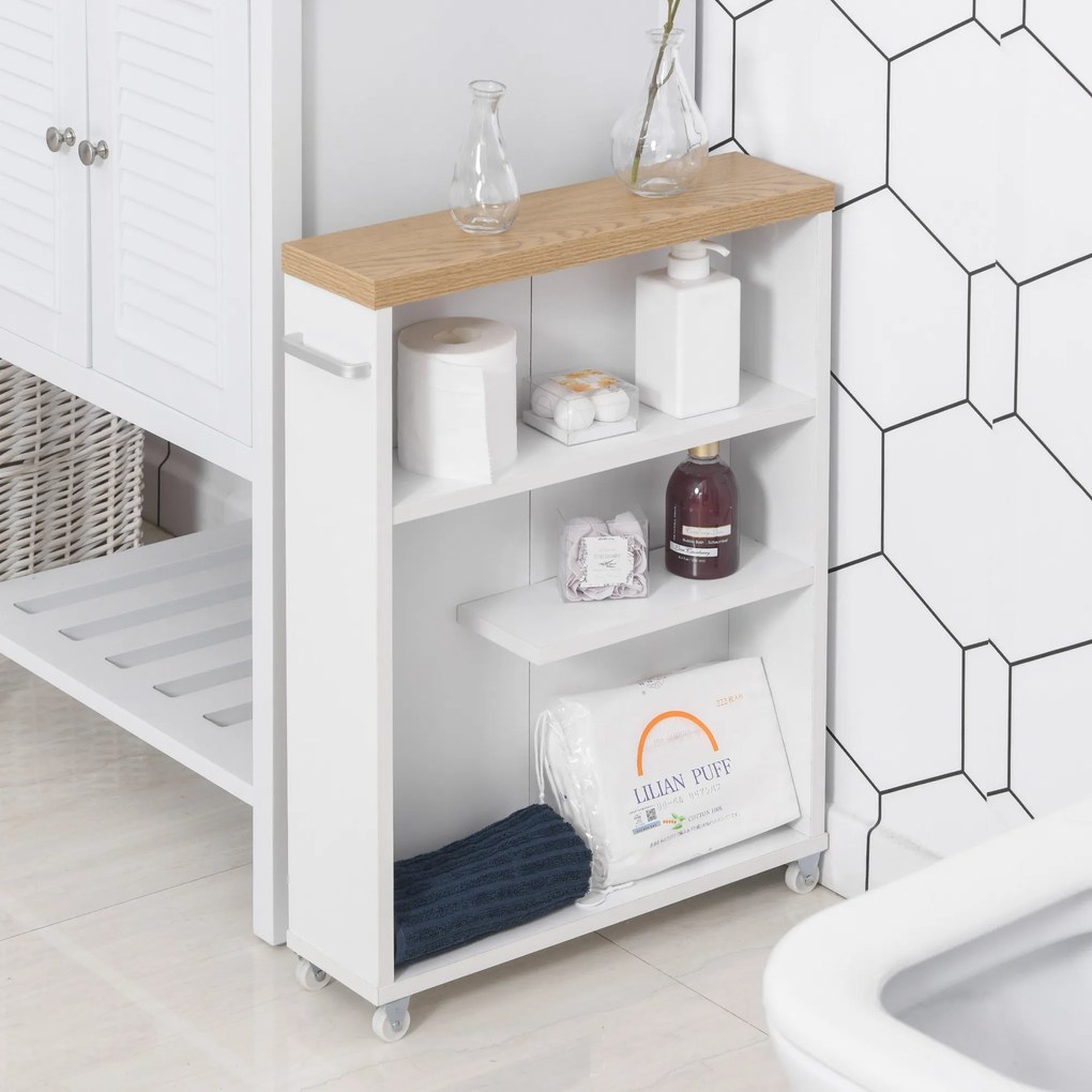 kleankin Dulapior Mobil pentru baie economisire spatiu cu 4 roti raft,manere laterale, 50x13x67.5cm