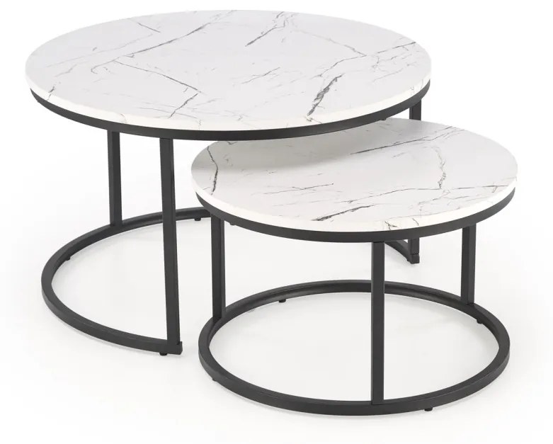 Set 2 mese de cafea Java marmura alba/negru