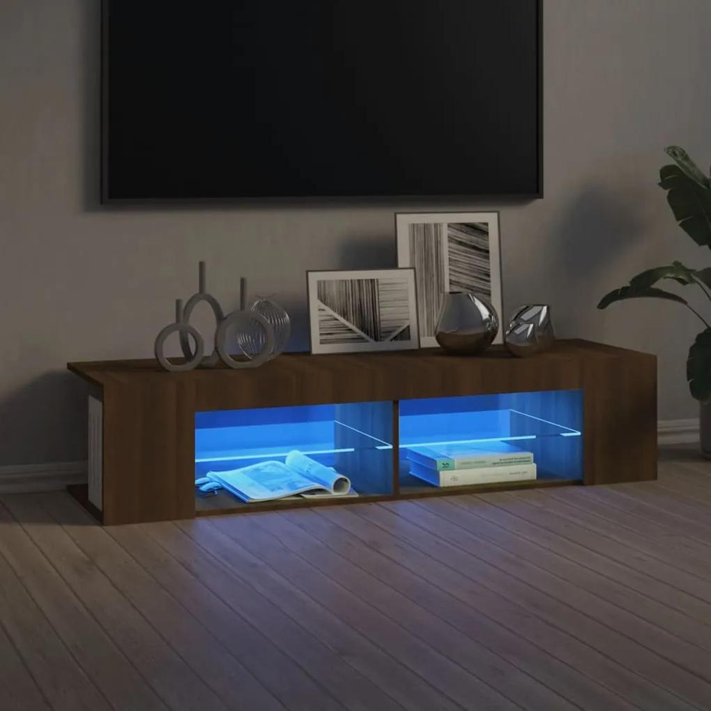 Comoda TV cu lumini LED, stejar maro, 135x39x30 cm