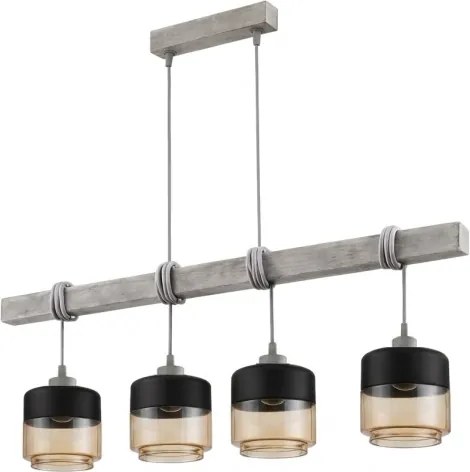 Brilagi - Lustru pe cablu WOOD GLASS 4xE27/60W/230V pin/gri/maro fumuriu