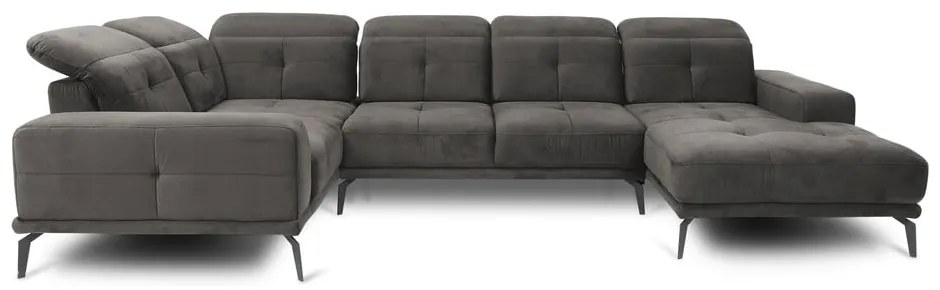 Colțar gri cu tapițerie din catifea (cu colț pe partea stângă/în formă de "U") Neviro – ELTAP