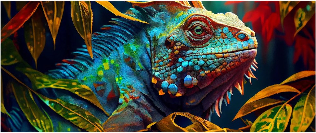 Tablou - Iguana colorată (120x50 cm)