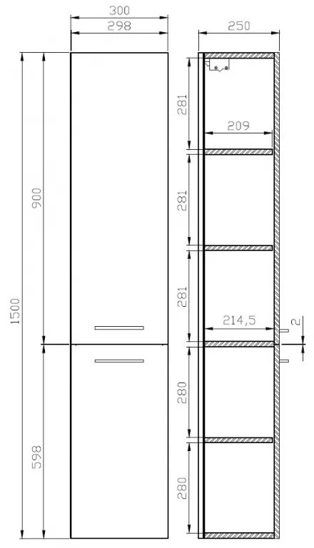 Cersanit, Lara, dulap coloana cu doua usi, 150 cm, nuc