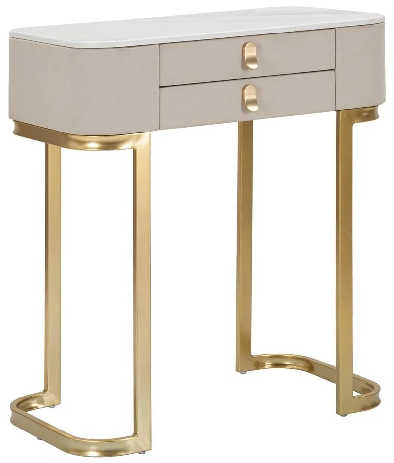 Masă consolă bej/aurie cu blat cu aspect de marmură 40x70 cm Beauty – Mauro Ferretti