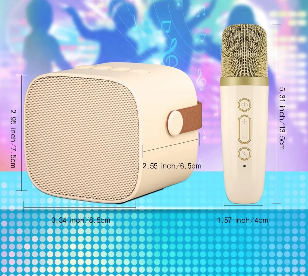 CADC4 - Set Sistem Mini Karaoke si 2 Mini Microfoane, Jucarii copii, Cadou pentru Craciun, Petreceri in familie - Bej