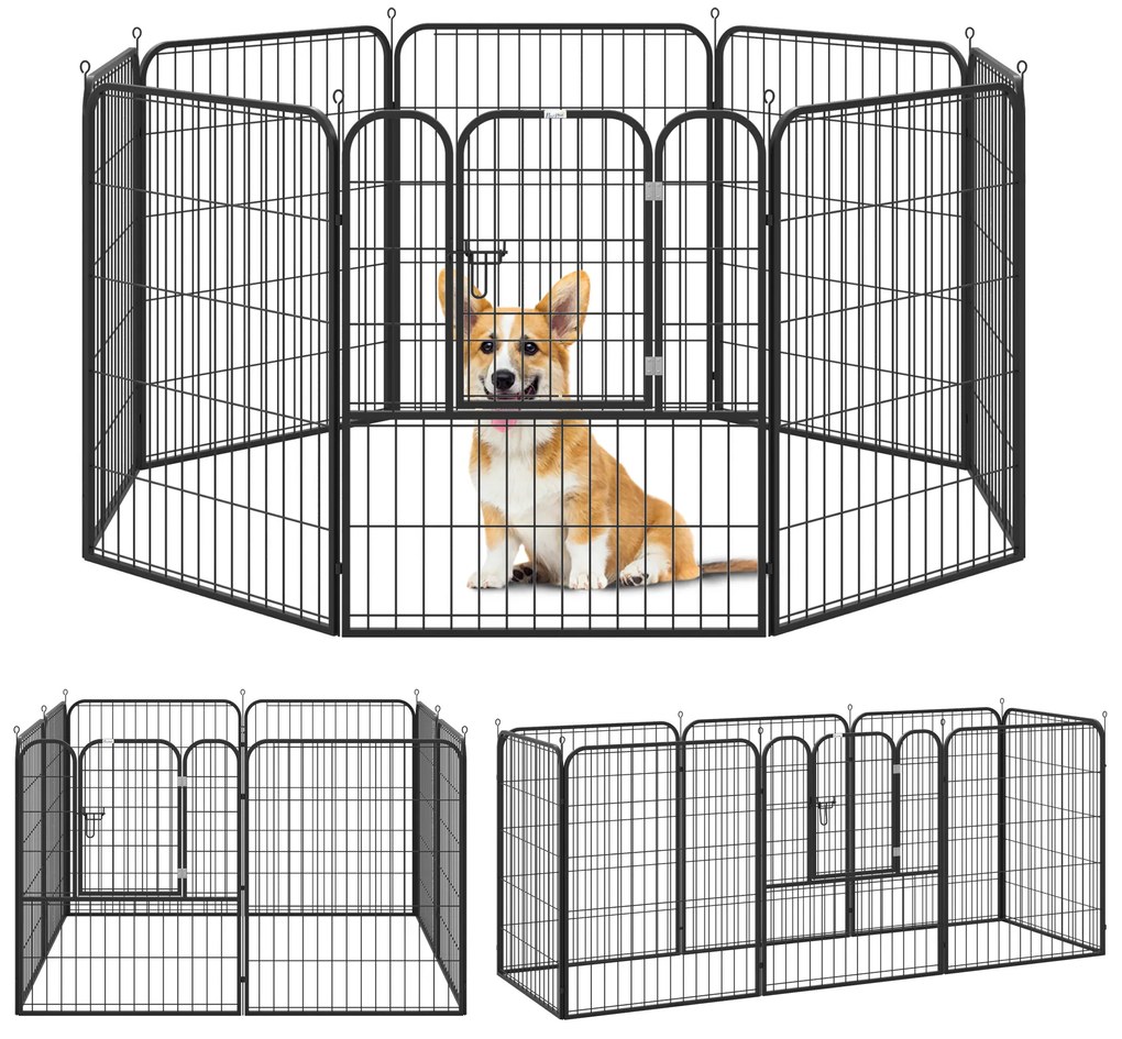 PawHut Tarc Modular Metalic pentru Animale, Flexibil și Ușor de Configurat, Dimensiuni 79x100 cm, Negru | Aosom România