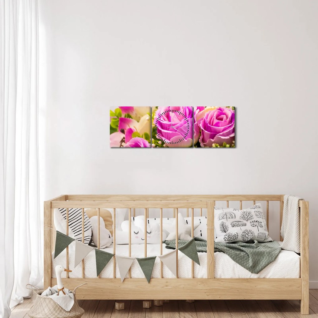 Tablou cu trandafiri (cu ceas) (90x30 cm)