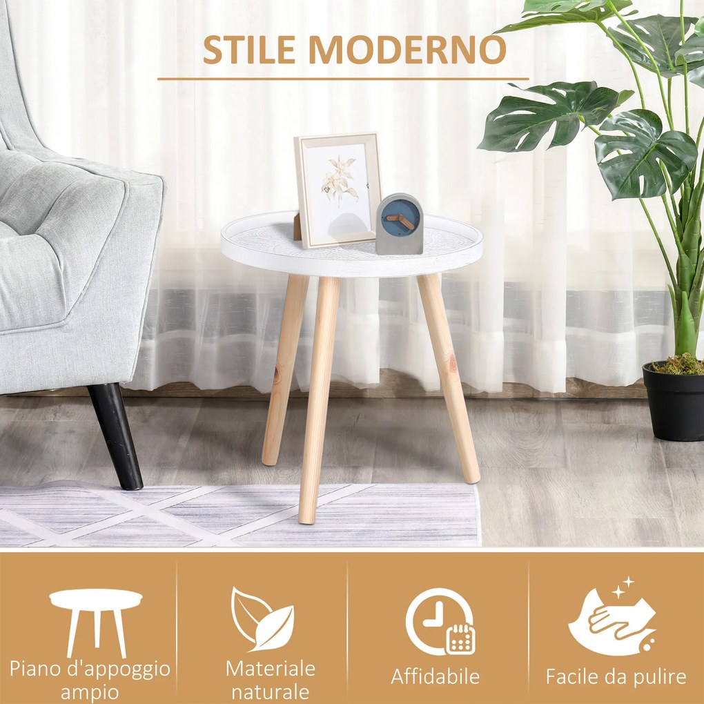 Masuta de Salon Moderna Rotunda HOMCOM, Masuta de Cafea cu Margine Ridicata si Trei Picioare, pentru Camera si Sufragerie, din Lemn Alb si Auriu