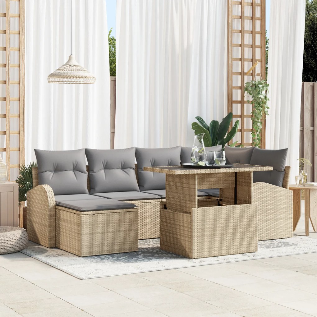vidaXL Set de canapele de grădină cu 7 piese și perne bej din rattan sintetic