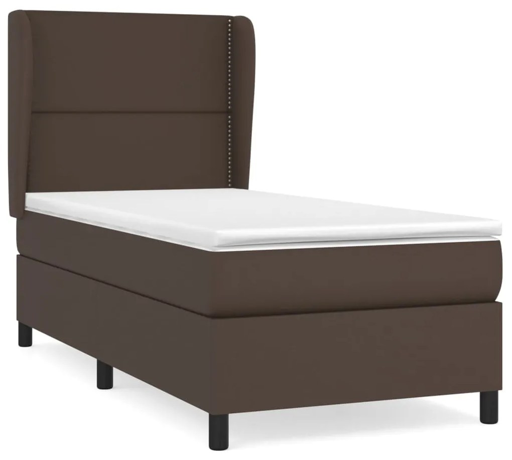 3128958 vidaXL Pat box spring cu saltea, maro, 100x200 cm, piele ecologică