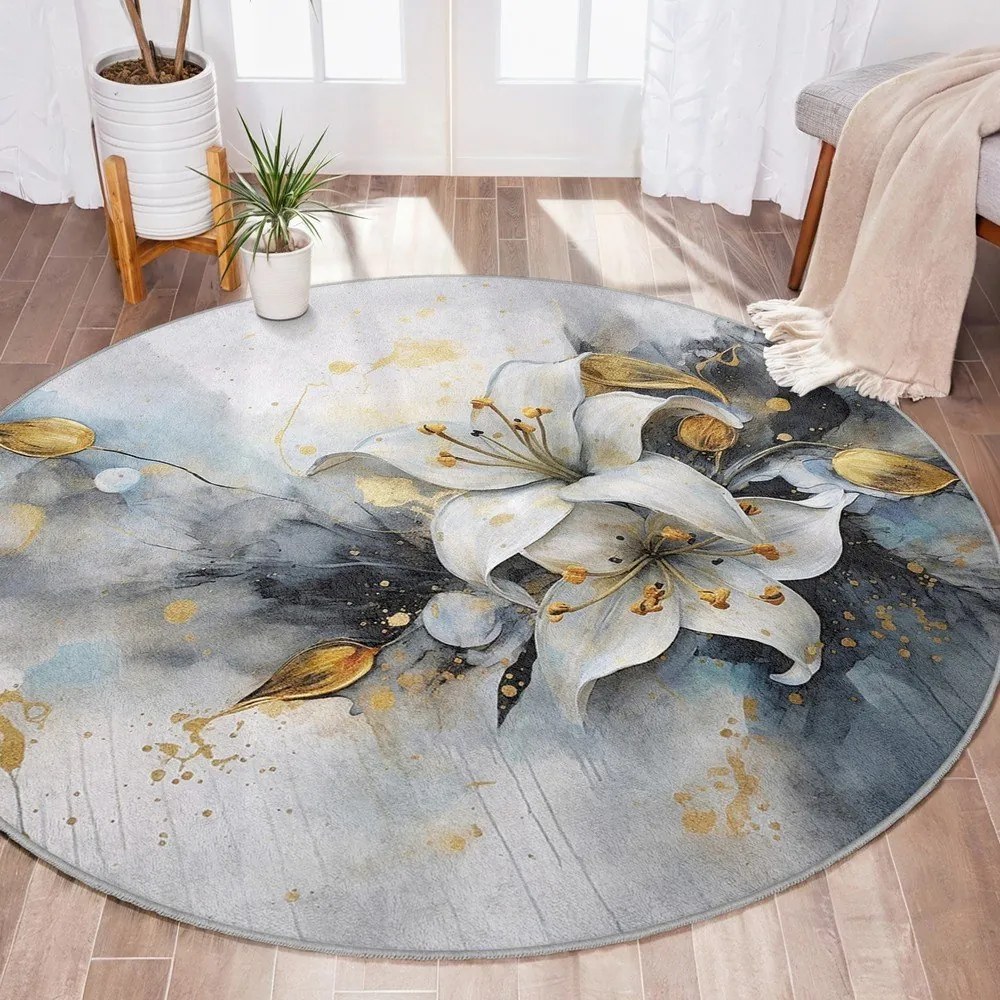 Covor albastru/gri lavabil rotund ø 100 cm Golden Lilly – Mila Home