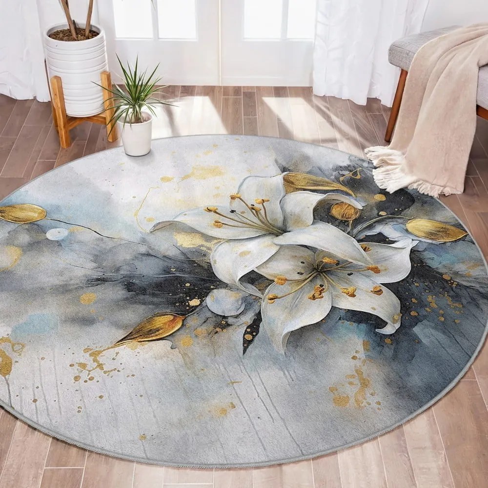 Covor albastru/gri lavabil rotund ø 150 cm Golden Lilly – Mila Home