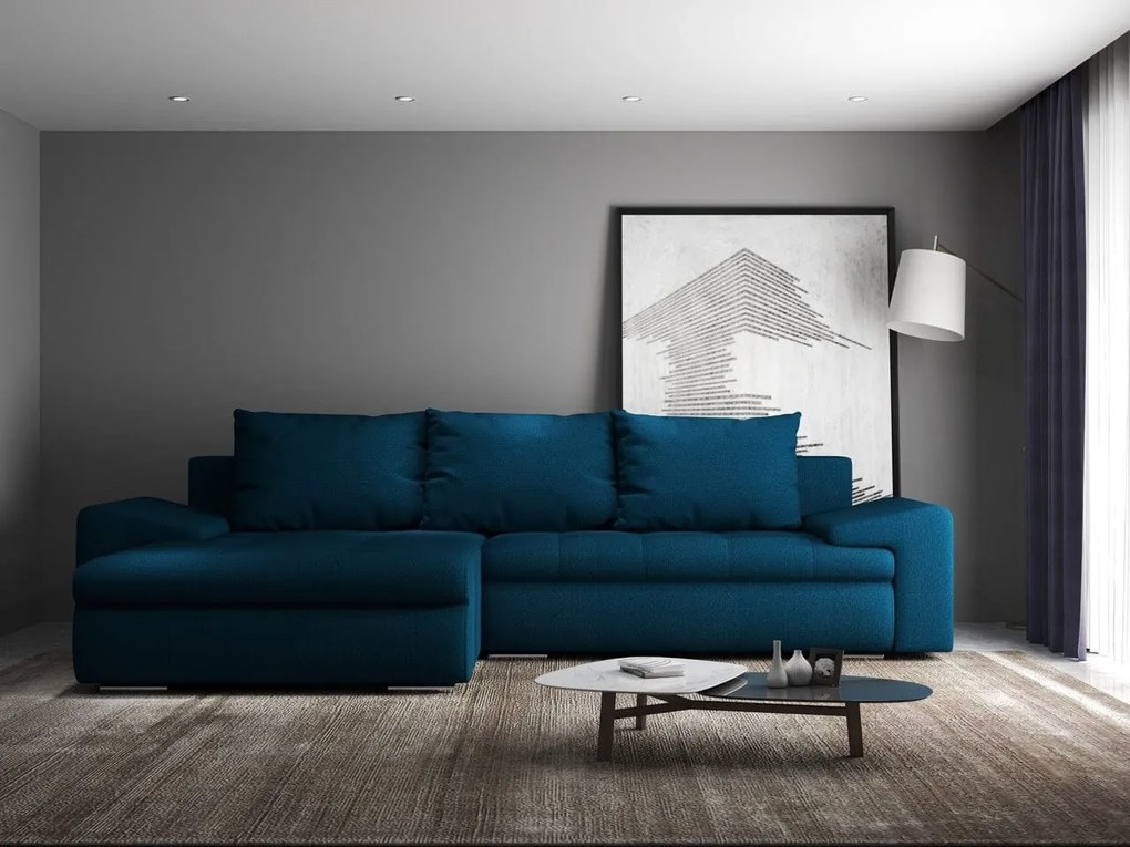 Colțar extensibil dumonde cu ladă de depozitare si sezut confortabil din spuma high-density, Leonardo Enjoy Petrol 260x185 cm