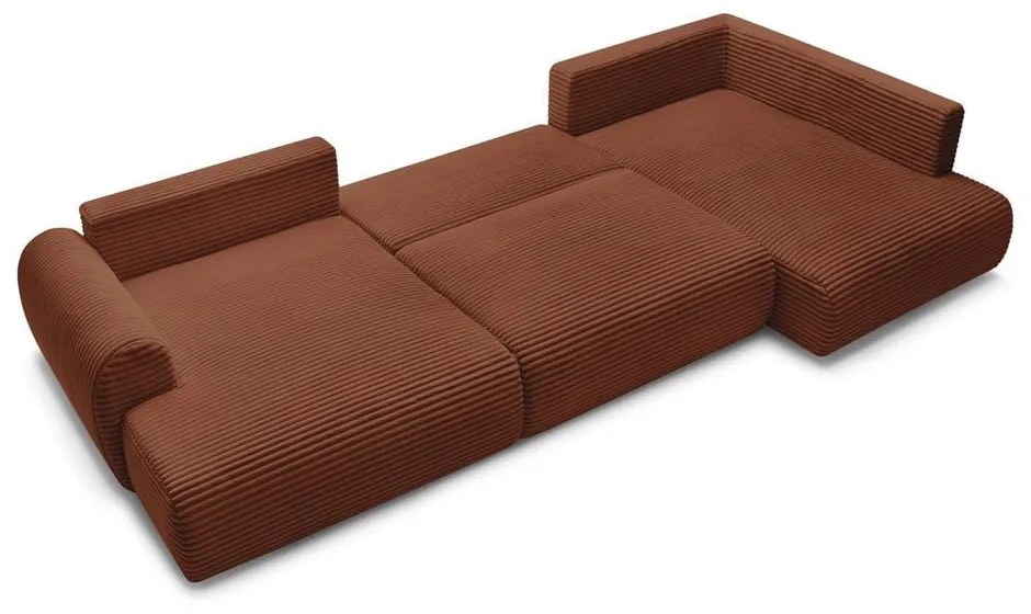 Colțar cărămiziu extensibil/cu spațiu de depozitare cu tapițerie din catifea reiată (cu colț pe partea dreaptă/în formă de "U") Lucien – Bobochic Paris