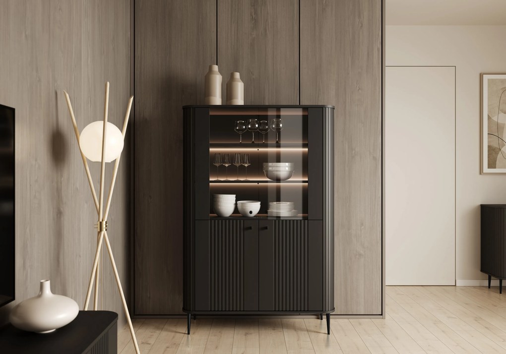 Vitrină cu patru uși Vesper 103 cm - negru / picioare negre