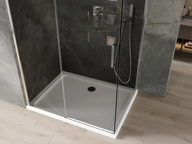 Mexen Omega cabină de duș glisantă 100 x 90 cm, grafit, crom + cadă Flat, alb - 825-100-090-01-40-4010