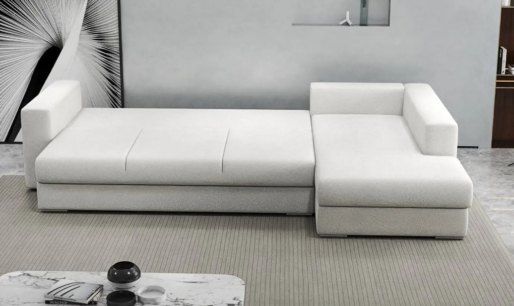 Colțar extensibil dumonde cu ladă de depozitare si sezut confortabil din spuma high-density, Gloria Euphoria Ivory II 320x183 cm