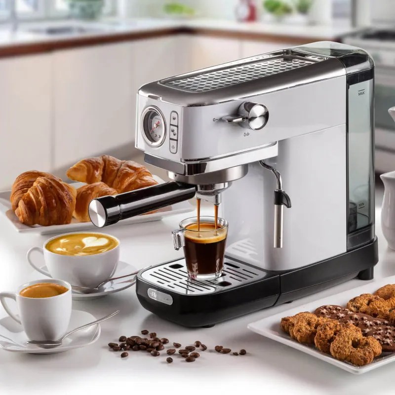 Espressor manual Ariete ESPRESSO SLIM MODERNA 1381/14, 1300W, 15 bar, 1.1 L, Cafea macinata si doze ESE, Alb