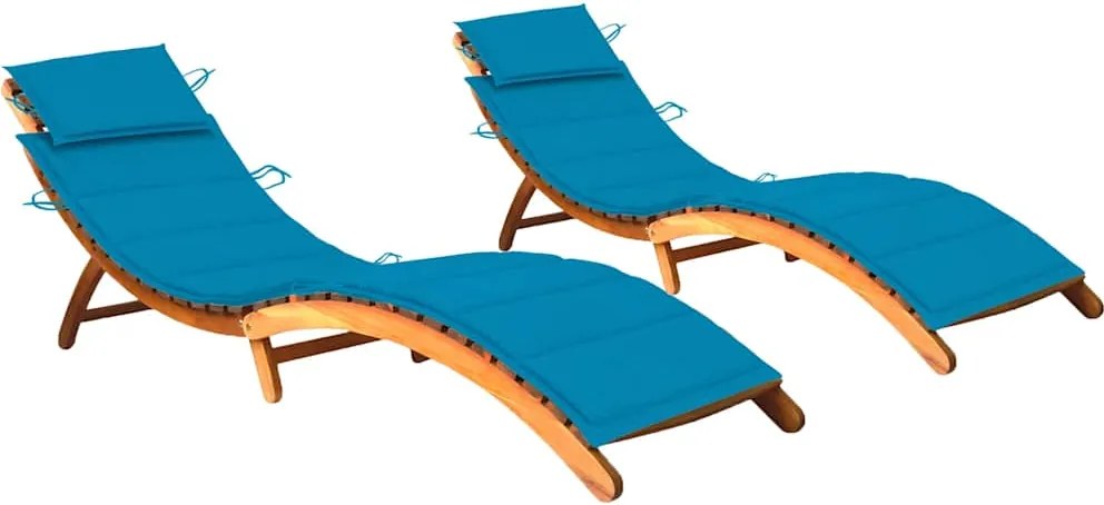 vidaXL Șezlonguri cu perne, 2 buc., lemn masiv de acacia