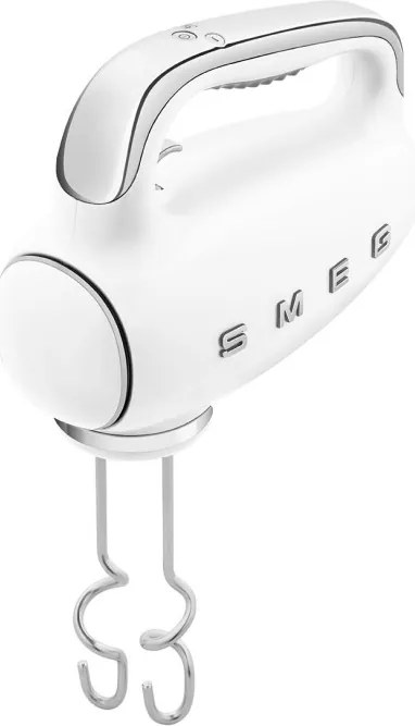 Mixer manual SMEG 50's Style HMF01WHEU, 250 W, 9 viteze, Functie Turbo, Afisaj LED, Timer, Accesorii, Alb