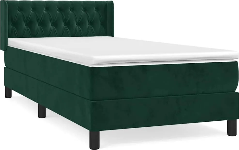 vidaXL Pat box spring cu saltea, verde închis, 100x200 cm, catifea