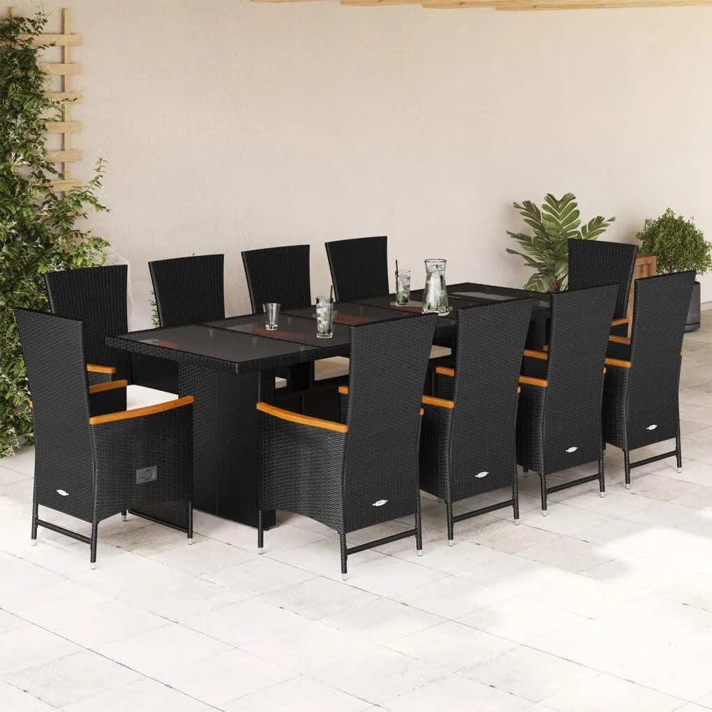 3277539 vidaXL Set mobilier de exterior cu perne, 11 piese, negru, poliratan