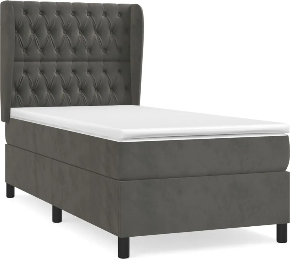 vidaXL Pat box spring cu saltea, gri închis, 90x190 cm, catifea