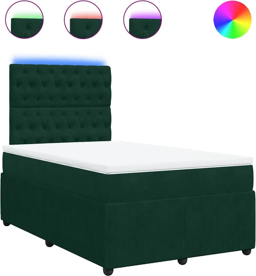 vidaXL Pat box spring cu saltea, verde închis, 120x190 cm, catifea