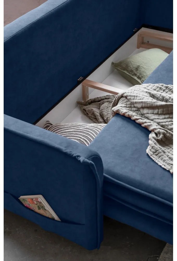 Canapea albastru-închis extensibilă cu tapițerie din catifea 225 cm Charming Charlie – Miuform