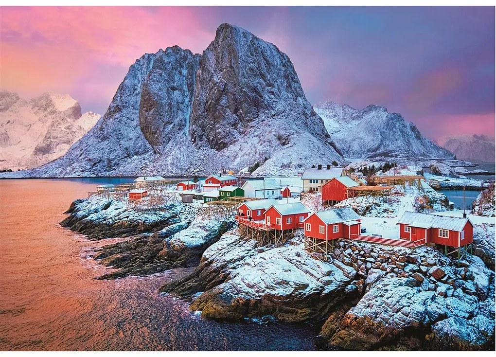 Orașe Hamnøy Norvegia puzzle compact de 500 de piese Clementoni
