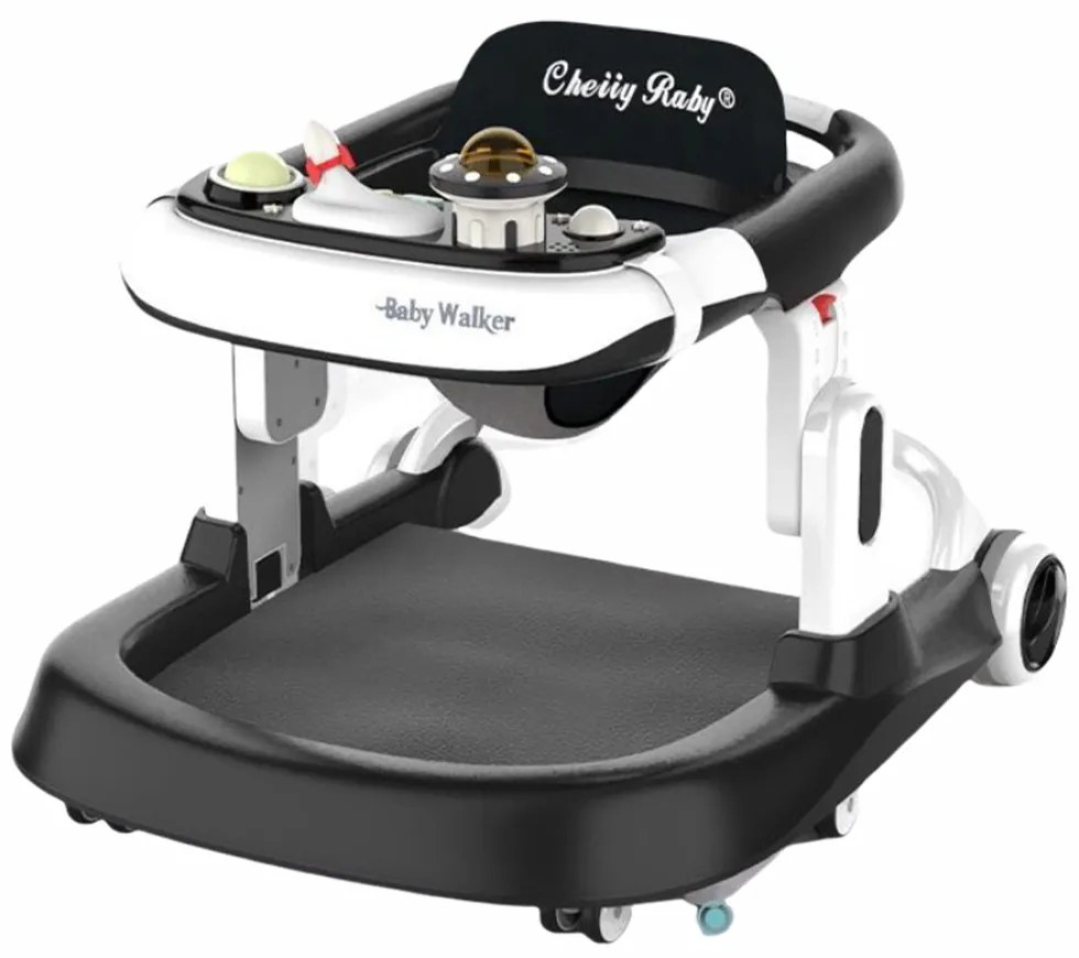 Premergator reglabil pe inaltime, cu roti de silicon, Baby Walker, Negru - PMB-19-negru