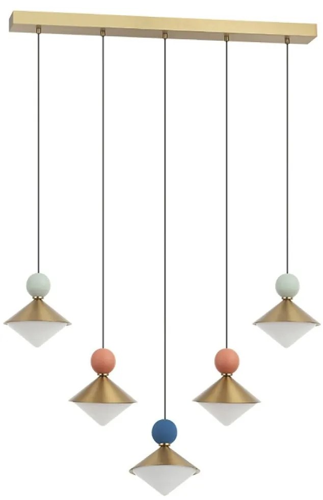 Lustra cu 5 pendule LED, Ceramica, Sticla, BRASS, ZB-25103