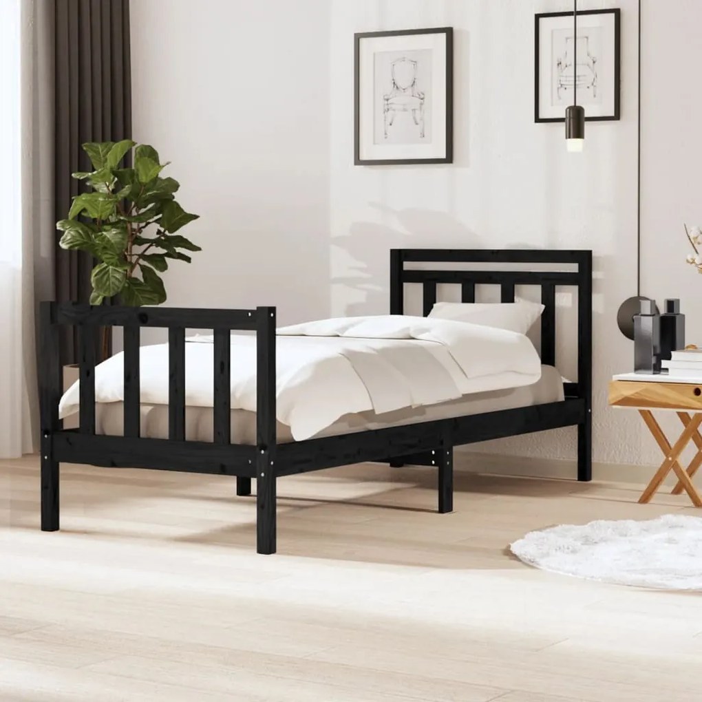 vidaXL Cadru de pat, 100x200 cm, negru, lemn masiv