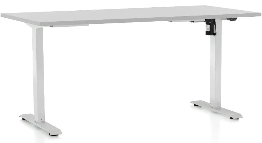 Masa inaltime reglabila OfficeTech A, 160 x 80 cm, bază albă, gri deschis