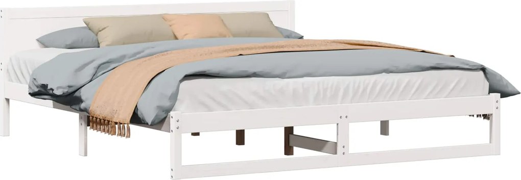 vidaXL Cadru de pat cu headboard Alb 200 x 200 cm Lemn de pin masiv