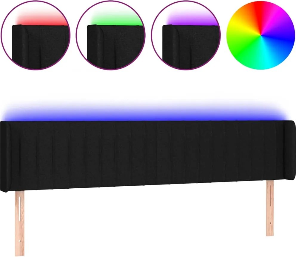 vidaXL Tăblie de pat cu LED, negru, 163x16x78/88 cm, textil
