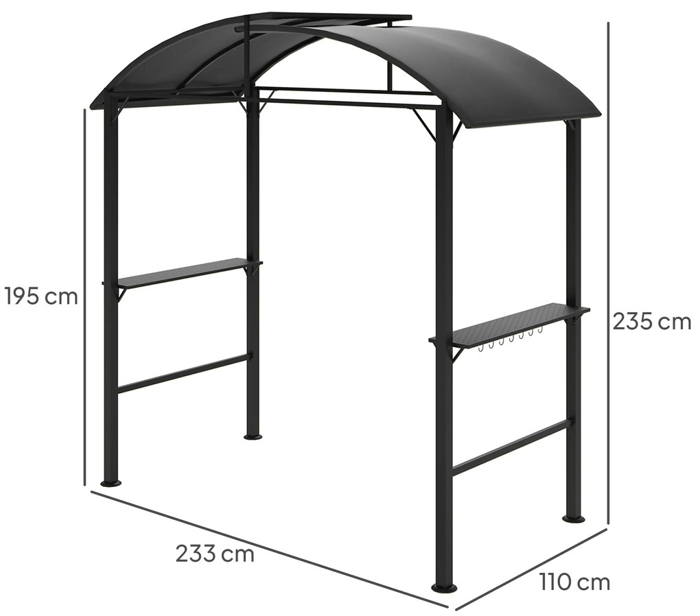 Outsunny Pavilion de grătar, 2 tavane laterale, cârlige, cadru din oțel, 1,1 x 2,3m, Gri închis | Aosom Romania