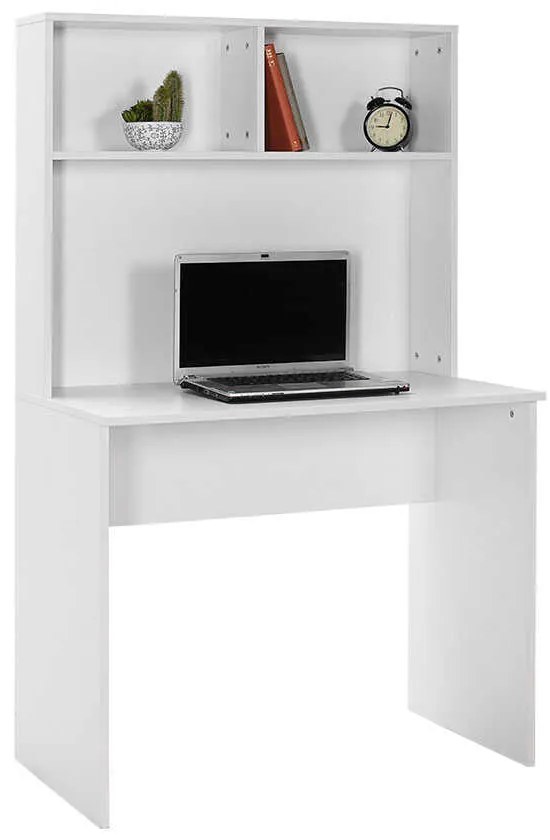 Birou Adore White cu biblioteca, Alb, 90x148x52 cm