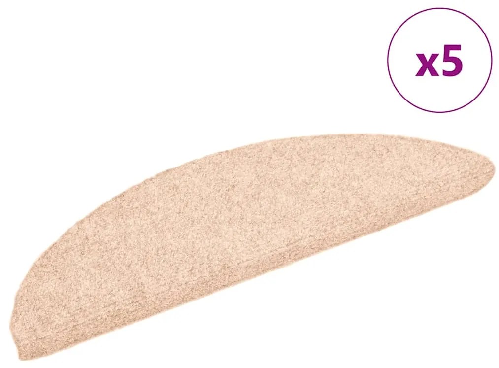 vidaXL Covorașe autoadezive pentru scări, 5 buc., 56x17x3 cm, crem, semirotunde