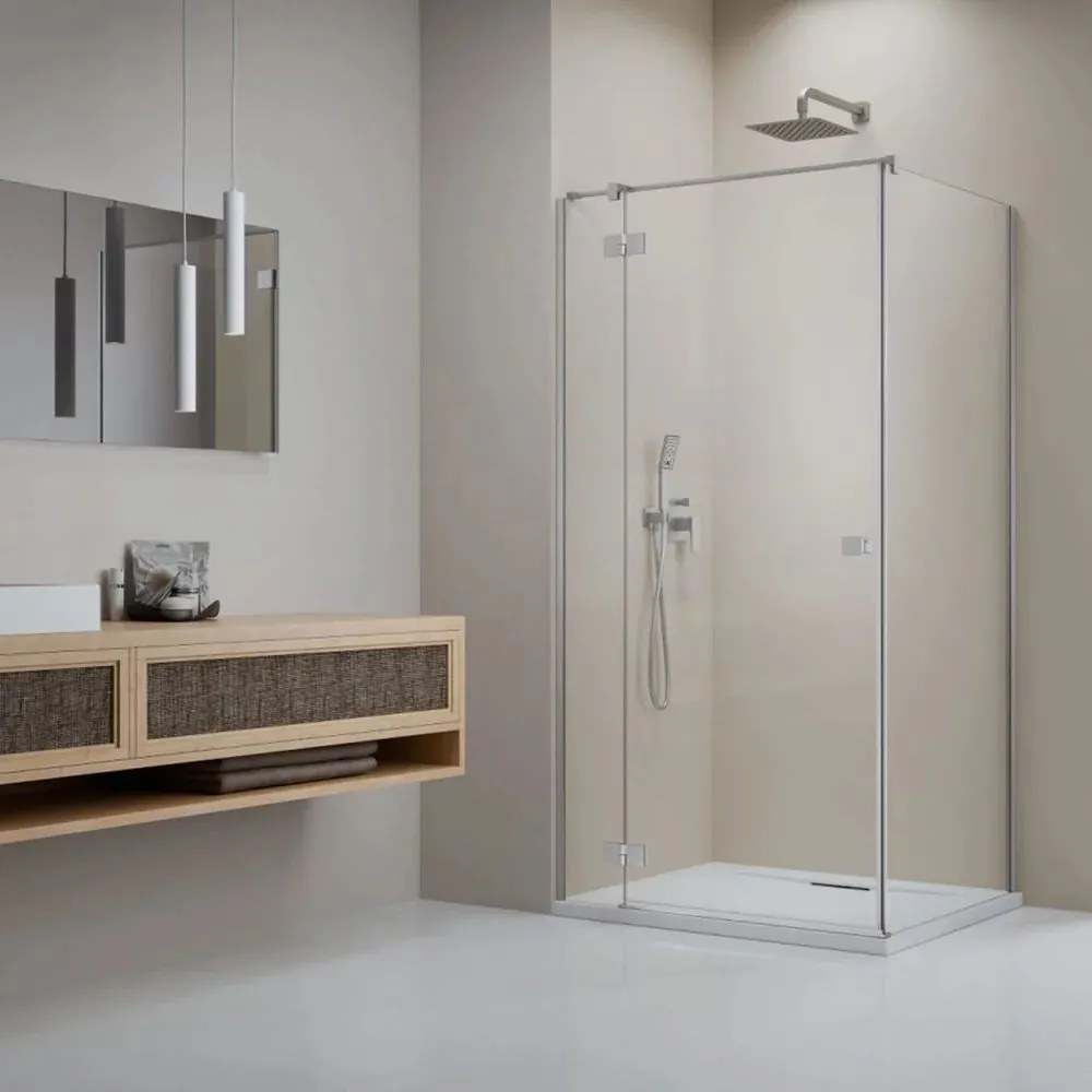 Cabina de dus dreptunghiulara cu usa batanta Radaway Essenza KDJ 120x70 cm finisaj nichel periat-transparent stanga