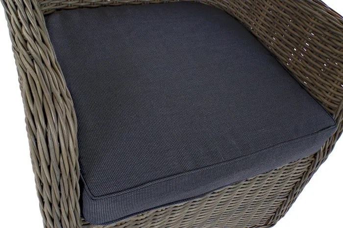 Set dining exterior din metal și sticlă, masă + 5 scaune, polirattan și stofă